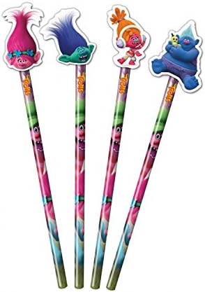 Trolls Pencils (1 piece) - With Eraser Head Toppers - Back to School Stationery - Assorted Troll Characters