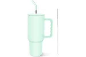 COZOME 40Oz Gobelet Isotherme avec Paille et Poignée, 304 Acier Inoxydable Bouteilles Isothermes, Anti-déversement Mug Isotherme for Voiture, Bureau, Camping, Yoga, Extérieur, Menthe Verte