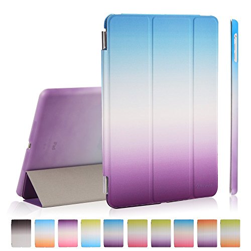 iPad Mini 3 Hülle, Deenor Rainbow Colour Series Smart Cover Transparent Back Cover Ultra Slim Light Weight Auto aufwachen / Schlaf Funktion Schutzhülle Hülle für Apple iPad Mini 1/2/3. (Sky blue and Purple)