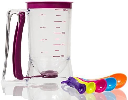 Pancake Batter Dispenser By Valiry- For Baking Perfect Cookies, Cupcakes, Waffles, Cakes, Muffin Mix, Crepes, Donuts, Cookies- Pour Dough Evenly- With Measuring Label - Free Bonus Spoon Measure by Valiry