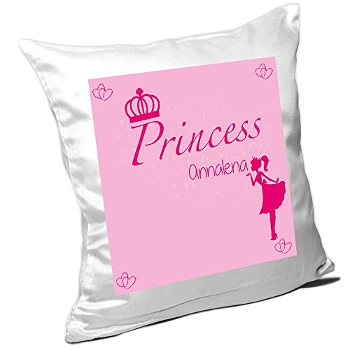 Kissen mit Namen Annalena und süßem Prinzessin-Motiv für Mädchen - Namenskissen personalisiert - Kuschelkissen - Schmusekissen