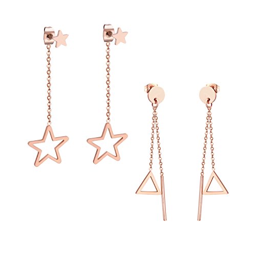 Pendientes de tuerca para mujer de lujo, chapados en oro, de acero inoxidable, con forma de estrella y triángulo, de oro rosa