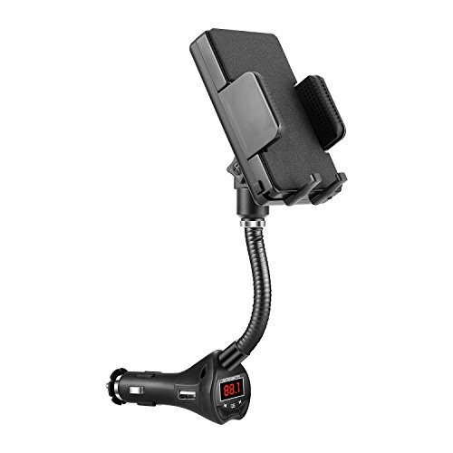 Trasmettitore FM radio auto kit, porta cellulare regolabile con caricatore USB per smartphone