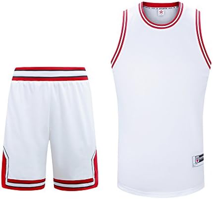 Mens Basketball Jerseys, Sanheng Basketball Uniform Top Tank Shirts and Shorts Set Sports Suit for Training Fitness, White