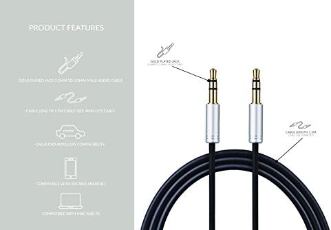 AGS Retail Ltd 1.5m Replacement Straight Audio Cable Lead for Skullcandy Crusher, AVIATOR 2 & 360, HESH 2 & 3, Venue and Grind headphones – Gold Plated – IOS and Android compatible