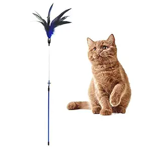 Pets Empire Pet Cat Feather Spring Stick Teaser Kitten Interactive Bell Rod Wand Teaser Toy 1 Piece (Color May Vary)