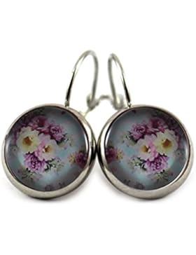 Katharina Fairytale Damen Mädchen Ohrringe Blumen Retro Vintage Stil Motiv Cabochon 12mm