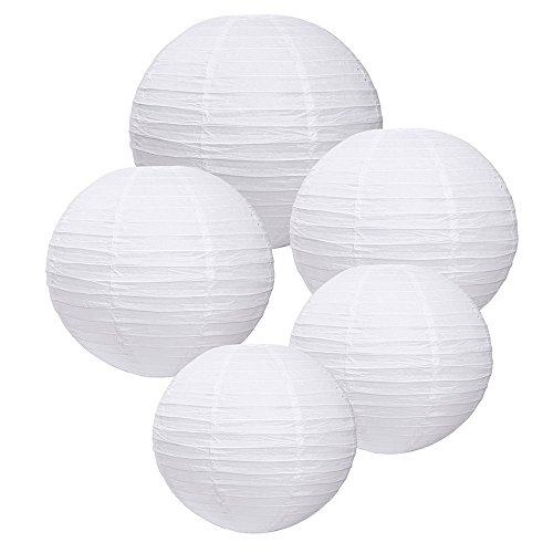 lantu Creative Lampenschirm rund weiß Papier Classic Bamboo Style Gerippter Lampenschirm, 20cm / 8″ - 4