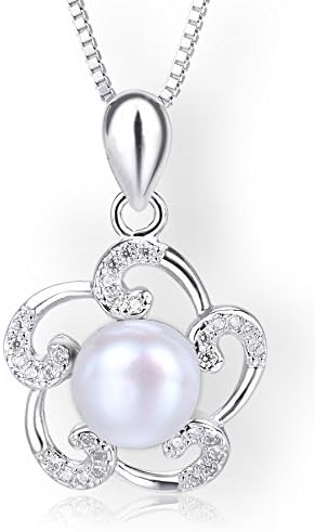 Startreasureland 925 Sterling Silver Pendant Necklace Flower with 7mm White Freshwater Cultured Pearl