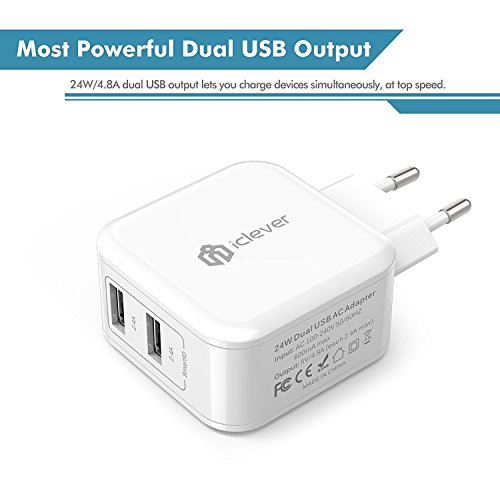 iClever BoostCube IC-TC02 4,8A 24W Dual USB Ladegerät 2-Port Reise Ladeadapter mit SmartID-Technologie für iPhone, Apple, Samsung, Android Smartphones und Tablets PC, Weiß - 3