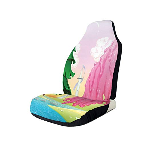 Preisvergleich Produktbild GUUi Seat Covers Vehicle Protector Car Mat, Fantasy Landscape with Unusual Trees Riverside Drawing Spring Summer Season Print,Fit Most Cars, Sedan, Truck, SUV,1pcs