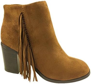 Ladies Faux Suede Cowboy Ankle Boots Fringe Detail Side Zip Chestnut Size 3-8