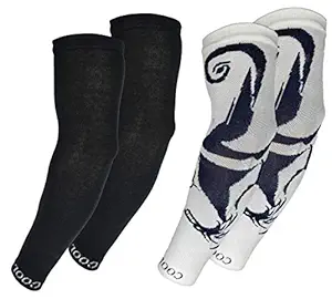 PinKit Men & Women Cotton Sports Arm Sleeves Combo Pack of 2 Pairs (Black,White)