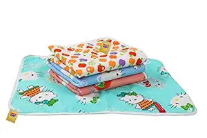 Fareto Nappy Changing Mat/Sleeping mats/Water Proof Bed Protector with Foam Cushioned for New Born Baby 4 Sheets (Multicolored) (6-12Months)