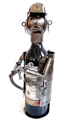 Moderner Wein Flaschenhalter Feuerwehrmann aus Metall Höhe 21 cm