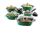 topfset aluguss induktion Kochtopfset Aluguss GSW Kochtopfset Alu-Guss Töpfe Pfanne Bräter Stieltopf grün Topfset - 414425 Induktion 12 Teile