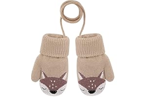 JINTN Kids Double Layer Knitted Warmer Gloves Plush Hanging Neck Mitten with Rope Toddler Winter Full Finger Wrist Glove Children Hand Warmer Outdoor Thermal Mitten Girls Boys Xmas Gifts for 1-4 Years Old