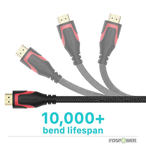 HDMI Kabel 1,8M/6ft, FosPower Nylon Geflochtenes Hochgeschwindigkeits-HDMI-Kabel [UHD 4K | 3D | Ethernet | Audio Rückkehr – Trifft den Neuesten Standard] Vergoldet für HDTV, Blu Ray Player, PC, Spielkonsolen (Schwarz / Rot) - 6