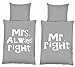 Produktbild Mikrofaser Bettwäsche Set Schriftzug Mr. Right grau-weiß 135 x 200 cm mit Reißverschluss (Mr. Right)