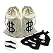 Produktbild 2 Pieces Canvas Money Bag Pouch with Drawstring Closure and Dollar Sign Design for Toy Party Favors, Bank Robber Cowboy Pirate Theme,Robber Costume Black Eye Mask and Men's Zorro Novelty Moustache6pc