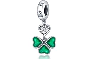 MON & SONS Four Leaf Clover Shamrock I Love You Heart Irish Luck Luck Charm Bead Pendant 925 Sterling Silver Dangle Compatible With Pandora Charm Bracelet
