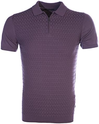 Remus Uomo Knitted Zip Polo Shirt in Lilac M