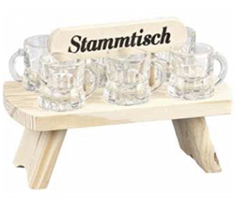 Stammtisch aus Holz mit 6 Schnapsgläser