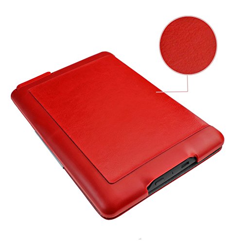 WISD® Lederhülle für Amazon Kindle Paperwhite 2016 / 2015 300 PPI 3.Generation / 2013 / 2012 Versionen Leder Schutzhülle Hülle Tasche mit Ständerfunktion + Auto Sleep/Wake Up Funktion + Stylus Pen + Displayschutzfolie-einfaches und nobles – Rot - 8