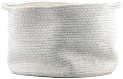 Cotton Rope Storage Baskets With Handles Soft Durable Toy Storage Nursery Bins Home Decorations, Large, White