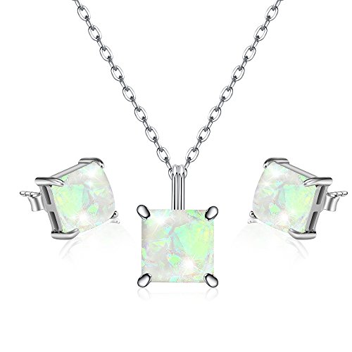 KOLOVEADA Mujeres Aretes Collar Conjunto de Joyas Plata 925 Pendientes de Plata Collar Colgante Piedras Preciosas Cristales Curativos de Cuarzo Set de Joyería con Paquete de Caja