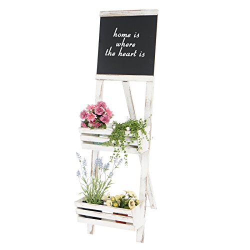 Pflanzregal mit Tafel, Standregal Blumenständer, 117x34x58cm Shabby-Look Vintage ~ weiß - 7