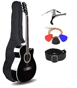 Kadence Frontier Series,Black Acoustic Guitar With Die Cast Keys Super Combo (Tuner,Capo,Bag,strap,strings and 3 picks)