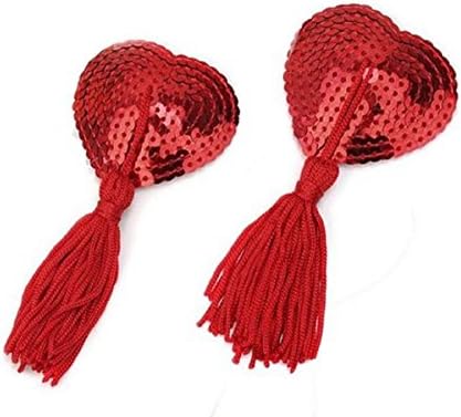 Women Sexy Sequin Silicone Pasties Breast Petal with Tassle With Keyring Red