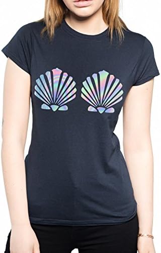 Black Mermaid Shell Holographic Tshirt S M L XL XXL