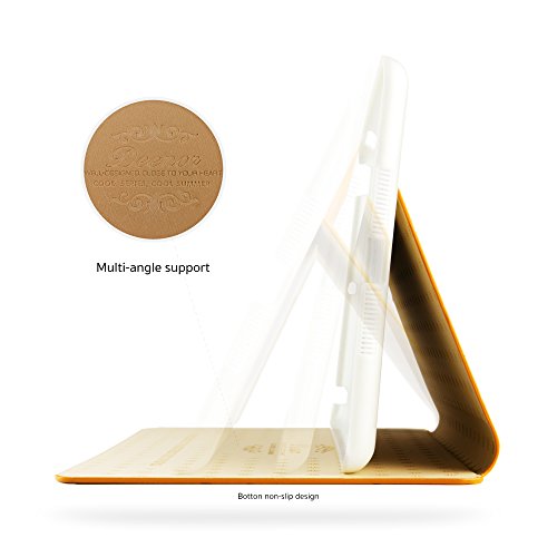 iPad Air 2 Hülle, Deenor Colour Series Premium PU Leder Ultra Slim Light Weight Auto aufwachen / Schlaf Funktion Schutzhülle Hülle für Apple iPad Air 2 iPad 6. (Orange circles) - 6