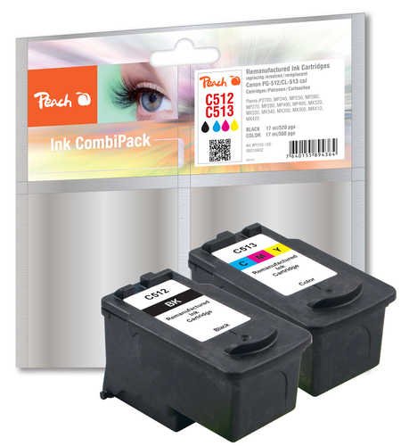 Peach C512/C513 bk, color Spar Pack Druckköpfe kompatibel zu Canon PG-512, CL-513