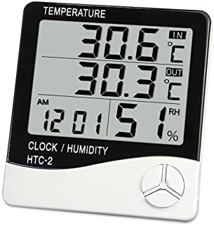 Digital Indoor Outdoor Thermometer Hygrometer, Temperature and Humidity Monitor With LCD Screen Alarm Clock, 1.5m Probe Cord for Bedroom, Home, Office(Ｗhite)