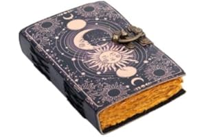 HAIDER CRAFT Sun & Moon Vintage Leder Tagebuch für Männer & Frauen, 200 Seiten Antik Handmade Deckle Edge Vintage Papier, Leder Skizzenbuch, Zeichnungstagebuch, bedrucktes Leder Journal, tolles