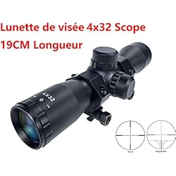 Viiko Viseur Airsoft 4x32 Lunettes De Visée Point Rouge Fusil Lunette De Chasse Rifle Scope Mil-Dot Télémètre réticule Monture Picatinny Weaver (Mildot)