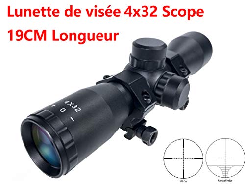 Viiko Viseur Airsoft 4x32 Lunettes De Visée Point Rouge Fusil Lunette De Chasse Rifle Scope Mil-Dot Télémètre réticule Monture Picatinny Weaver (Mildot)