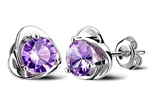 Sterling Silver Purple Austria Crystal Stud Earrings for Women Fashion Jewelry Accessories