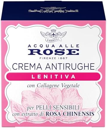 Acqua alle Rose, Crema Viso Antirughe Lenitiva con Collagene Vegetale ci Rosa Chinensis, per Pelli Sensibili e Secche, 50 ml