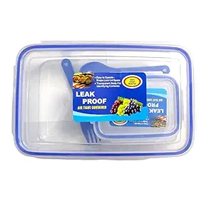 ASFUN Premium Quality Leakproof Lunch Box (900ml+125ml) Containers with 2 Folk Spoon, 2 Containers Lunch Box (Blue)