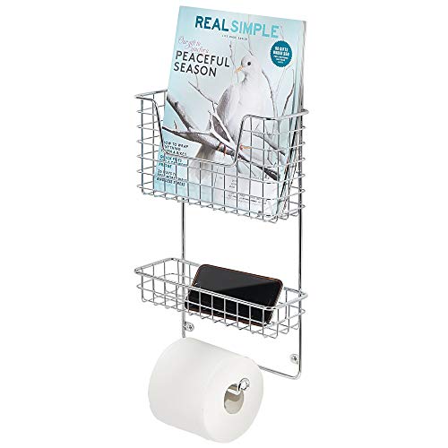 M-Design mDesign Organizador de baño - Estantería de Metal con portarrollos de baño y revistero de Pared - Estantes para baño para Guardar toallitas húmedas, Toallas, etc. - Plateado