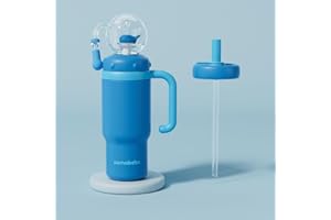 DRQZWP Gobelet fontaine baleine en acier inoxydable avec poignée – Deux couvercles, anti-déversement, passe au lave-vaisselle, mignon et parfait pour les enfants, les adolescents et les adultes Tasse (bleu)