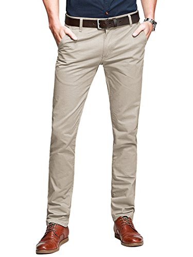 OCHENTA Mens Casual Slim-Tapered Straight Leg Flat-Front Trousers