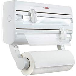 Leifheit Dérouleur mural Parat F2 ComfortLine, porte sopalin pour 3 rouleaux & épices, support de rangement cuisine avec lames tranchantes, blanc