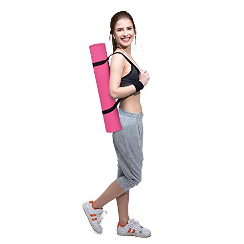 malaika | Yoga- und Fitnessmatte, Sportmatte | für Yoga, Pilates, Funktionales Training uvm. | inkl. Halte-Gurt, rutschfest, umweltfreundlich | in pink | 183*61cm - 5