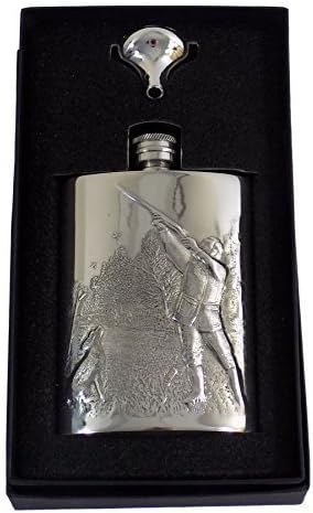 HUNTER DOG TREES LUXURY EMBOSSED FINEST QUALITY PEWTER HIP FLASK 6OZ AND FUNNEL 12 X 8.5CM MADE IN UK