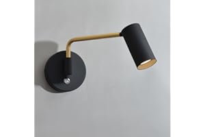OUGLRES Applique Murale Avec Interrupteur,Noir Mat Et Or Applique Murale Avec Abat-Jour Orientable,Bras Long 180°Vintage Applique Intérieure,Lampe de Lit Pour Chambre Lit,Salon,Couloir,Escalier,g10,1Pack